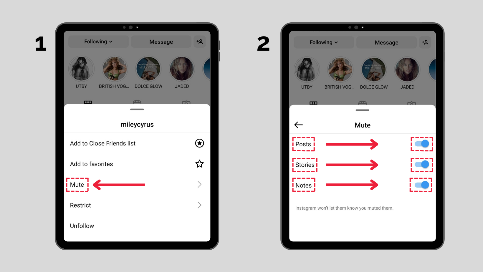 Mute Instagram Posts, Stories, Notes