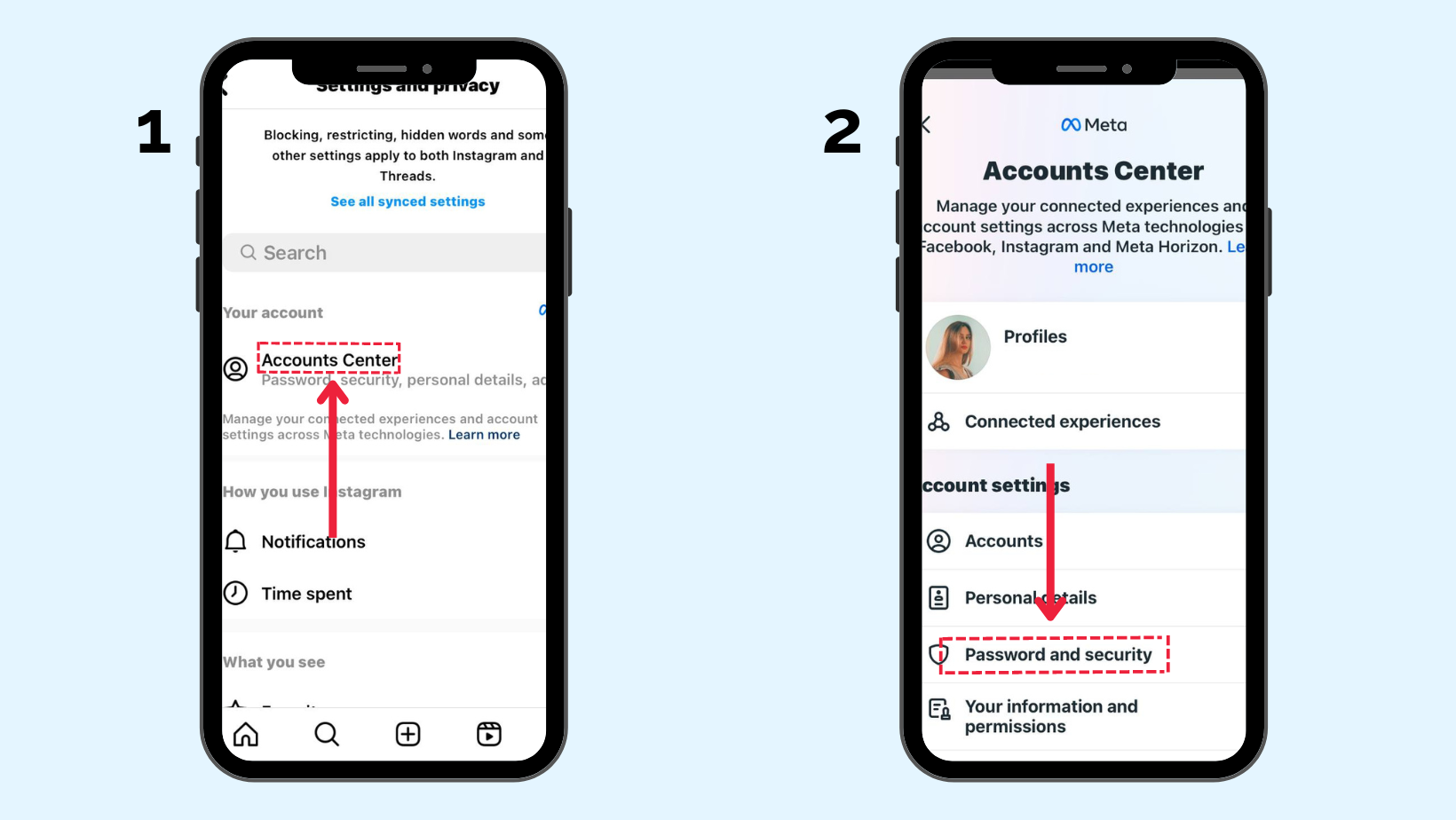 Account Center for Changing Password and Security